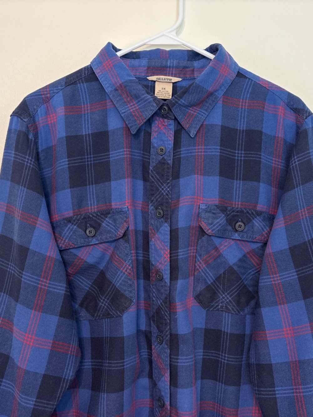 Duluth Trading Co 89801 Women's Blue Plaid Crosscut Wicking Flannel Shirt Top 2X - Picture 3 of 11